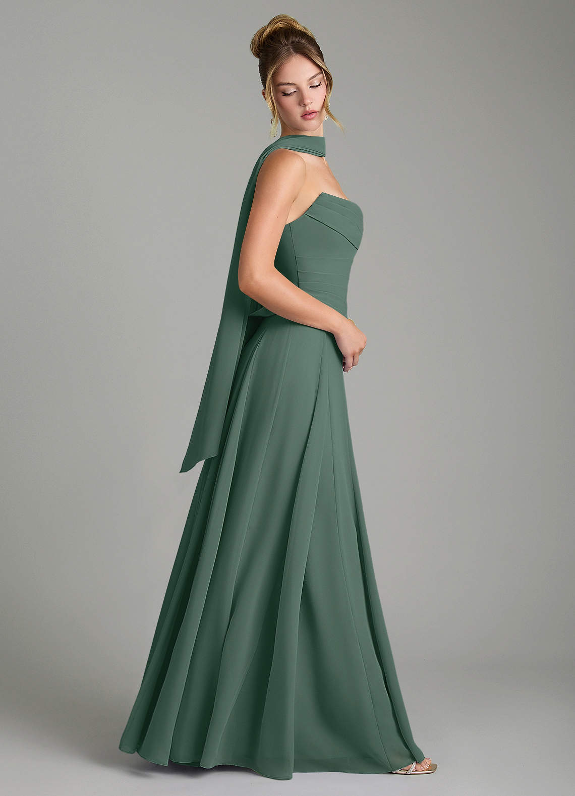 Gabriela A-Line Cowl-Neck Chiffon Bridesmaid Dress in Sea Moss