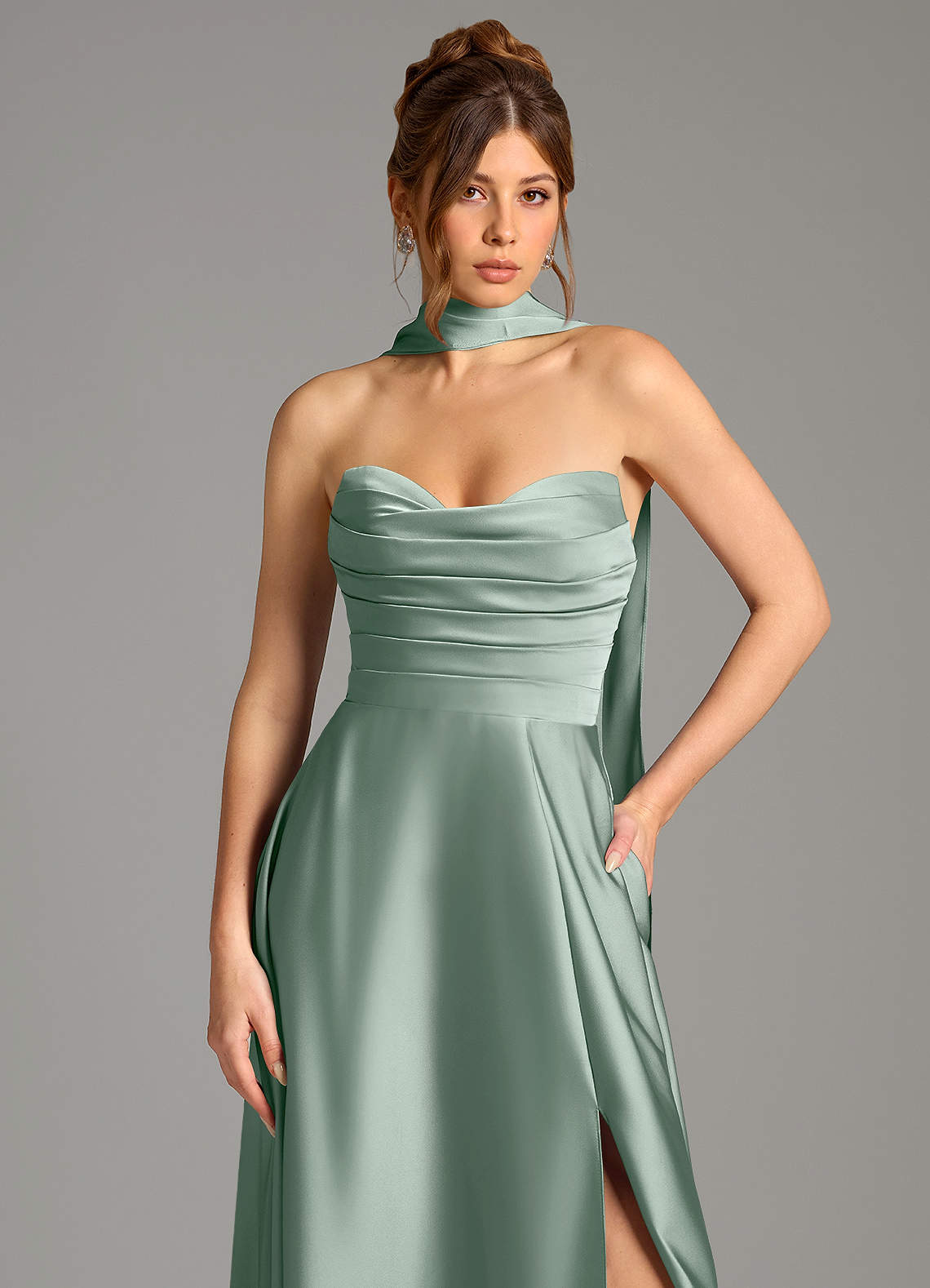 Ayla A-Line Sweetheart Stretch Satin Bridesmaid Dress in Agave