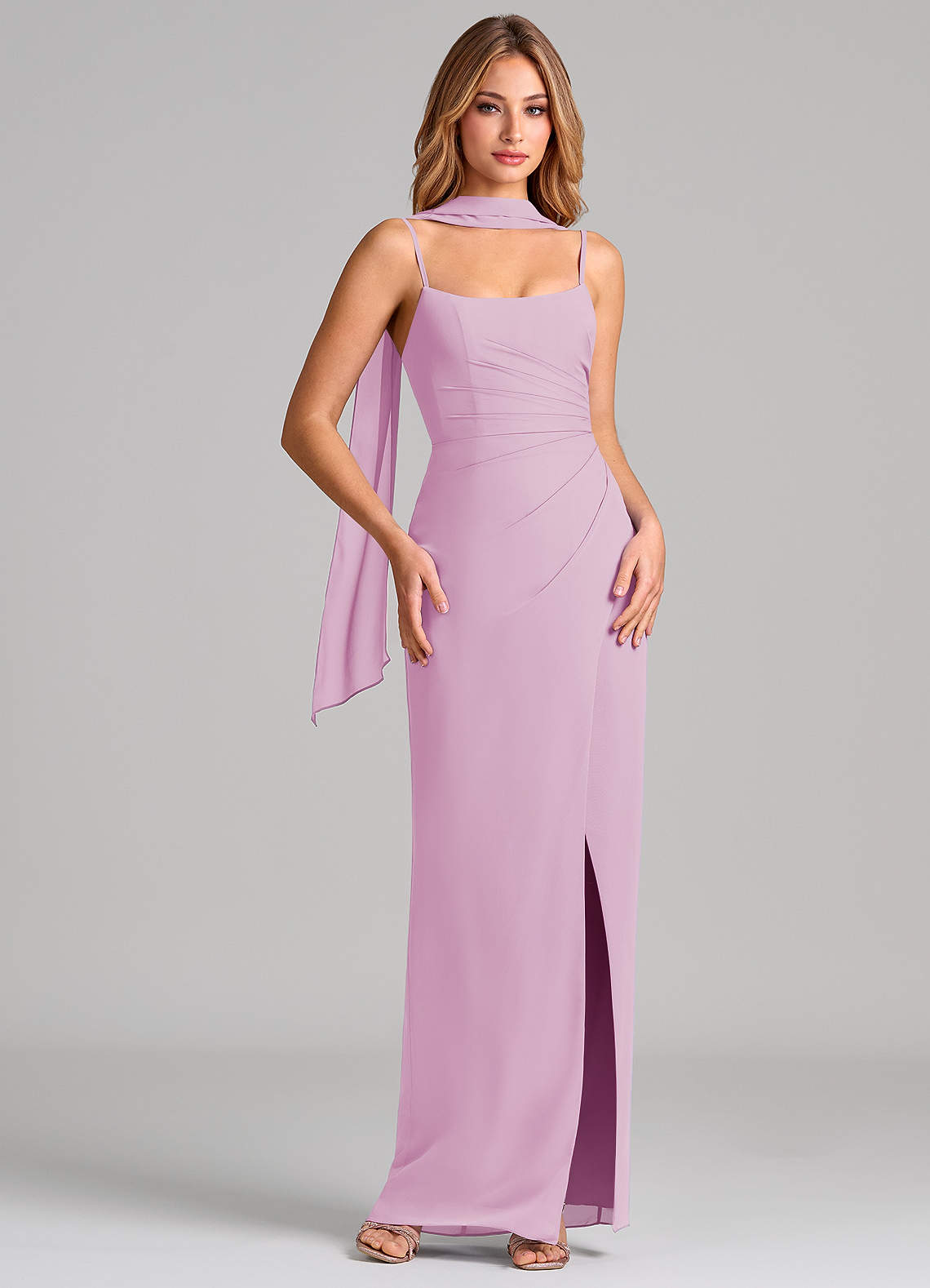 Calandra Sheath Scoop-Neck Chiffon Bridesmaid Dress in candy pink