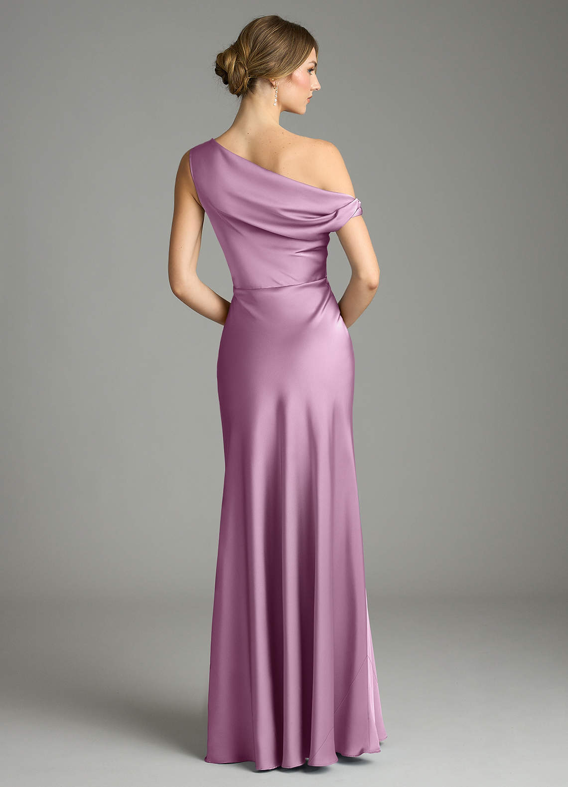 Emerson Mermaid One-Shoulder Stretch Satin Bridesmaid Dress in Wisteria