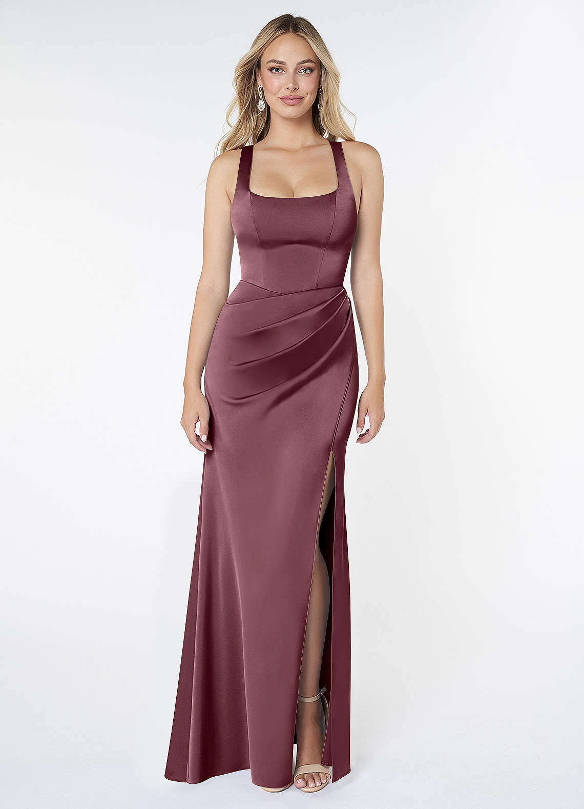 Mero Mermaid Square-Neck Stretch Satin Bridesmaid Dress in Amethyst
