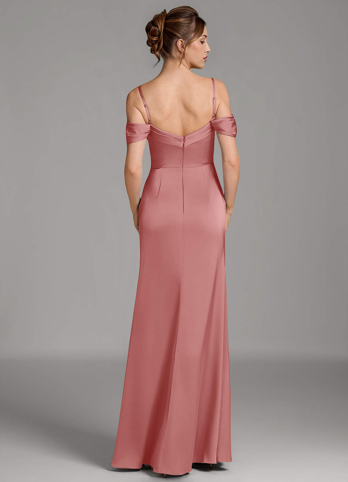 Wyatt Mermaid Off-the-Shoulder Stretch Satin Bridesmaid Dress in Antique Rose