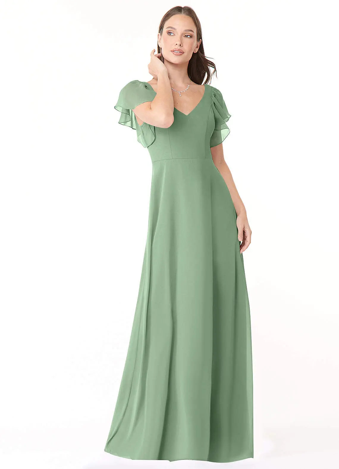 Syenna A-Line V-Neck Chiffon Bridesmaid Dress in Matcha
