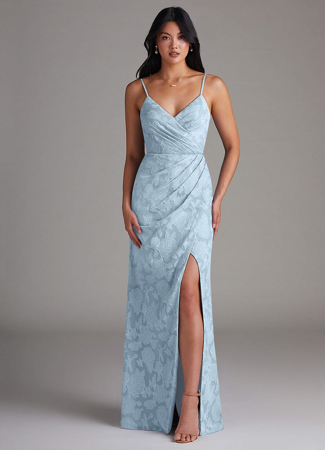 Maci Sheath V-Neck Floral Burnout Bridesmaid Dress in Sky Blue