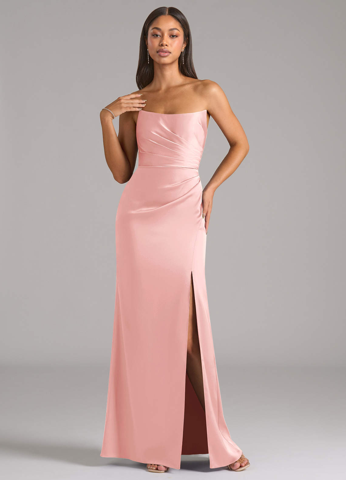 Marla Sheath Strapless Stretch Satin Bridesmaid Dress in Powder Pink