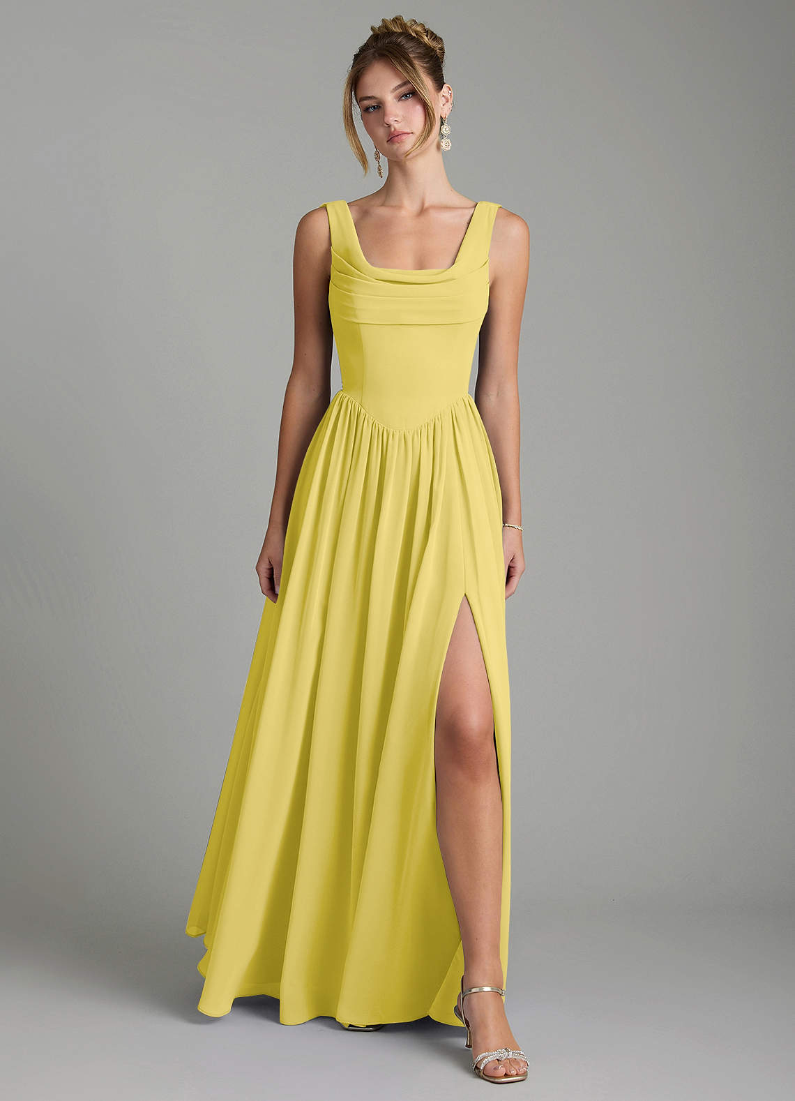 Novi A-Line Square-Neck Chiffon Bridesmaid Dress in Canary