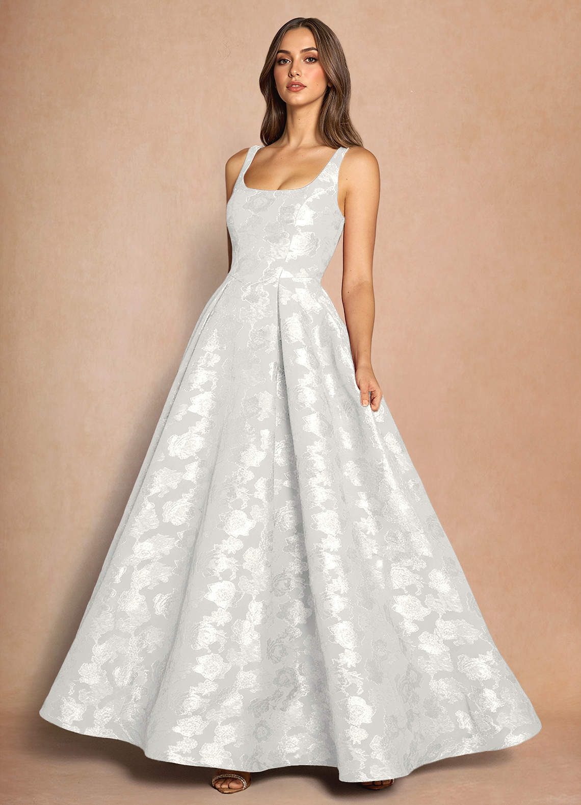 Briac A-Line Scoop-Neck Fil Coupé Evening Dress in White