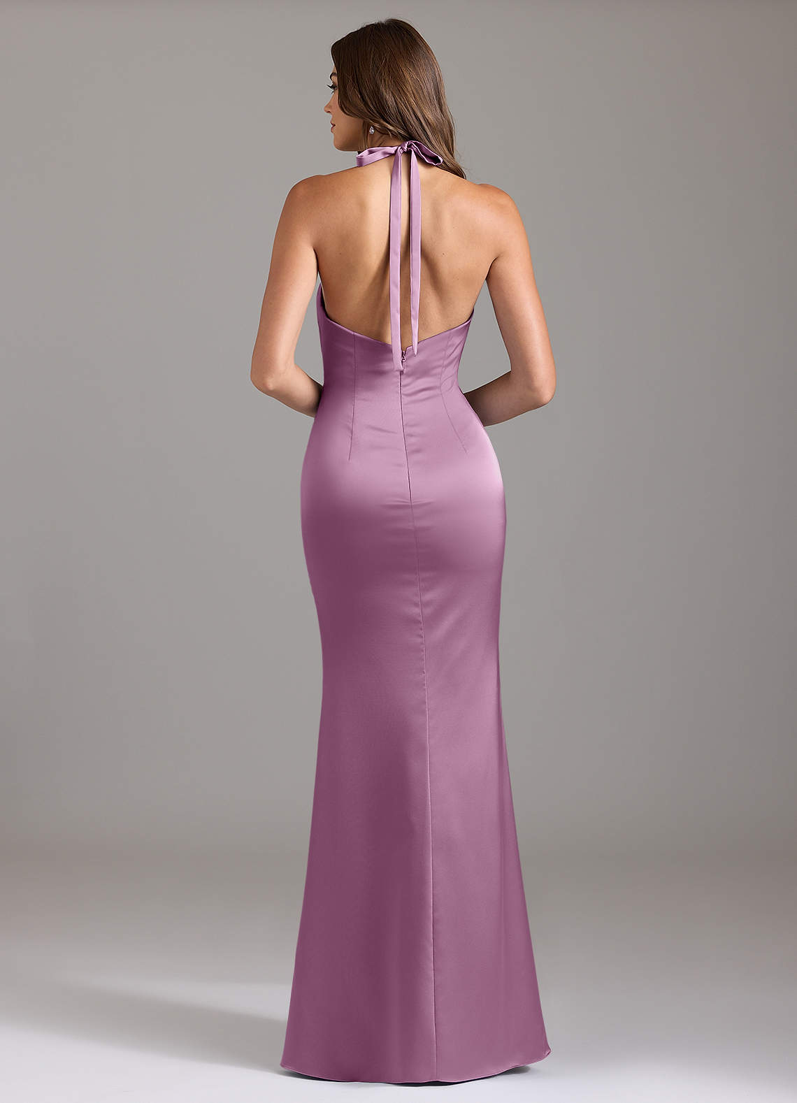 Valerie Mermaid V-Neck Stretch Satin Bridesmaid Dress in Wisteria