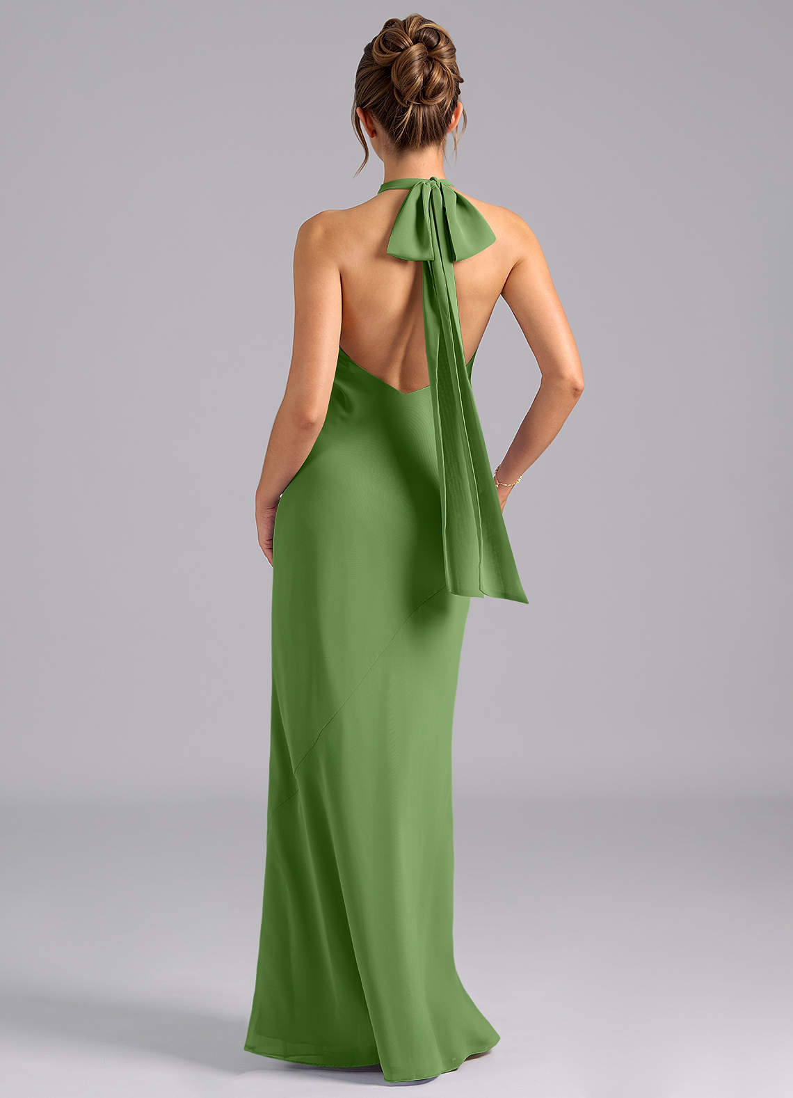 Velli Mermaid Halter Chiffon Bridesmaid Dress in Basil