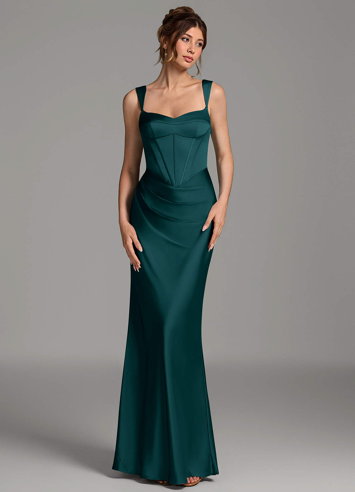 Mela Sheath Sweetheart Stretch Satin Bridesmaid Dress in Pine