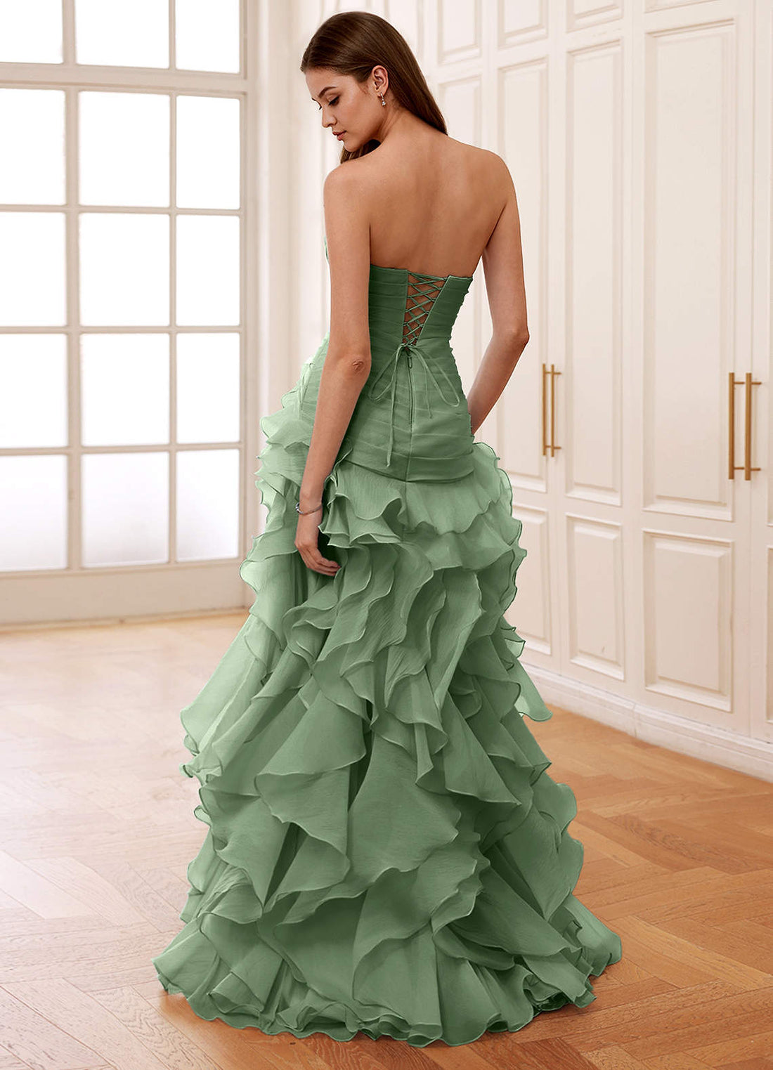 Christabelle Mermaid Sweetheart Chiffon Evening Dress in Sage