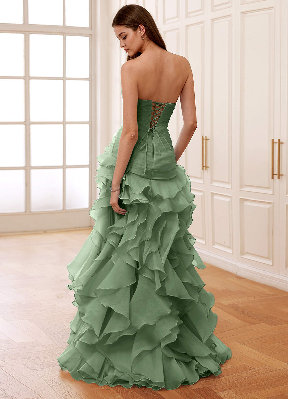 Christabelle Mermaid Sweetheart Chiffon Evening Dress in Sage