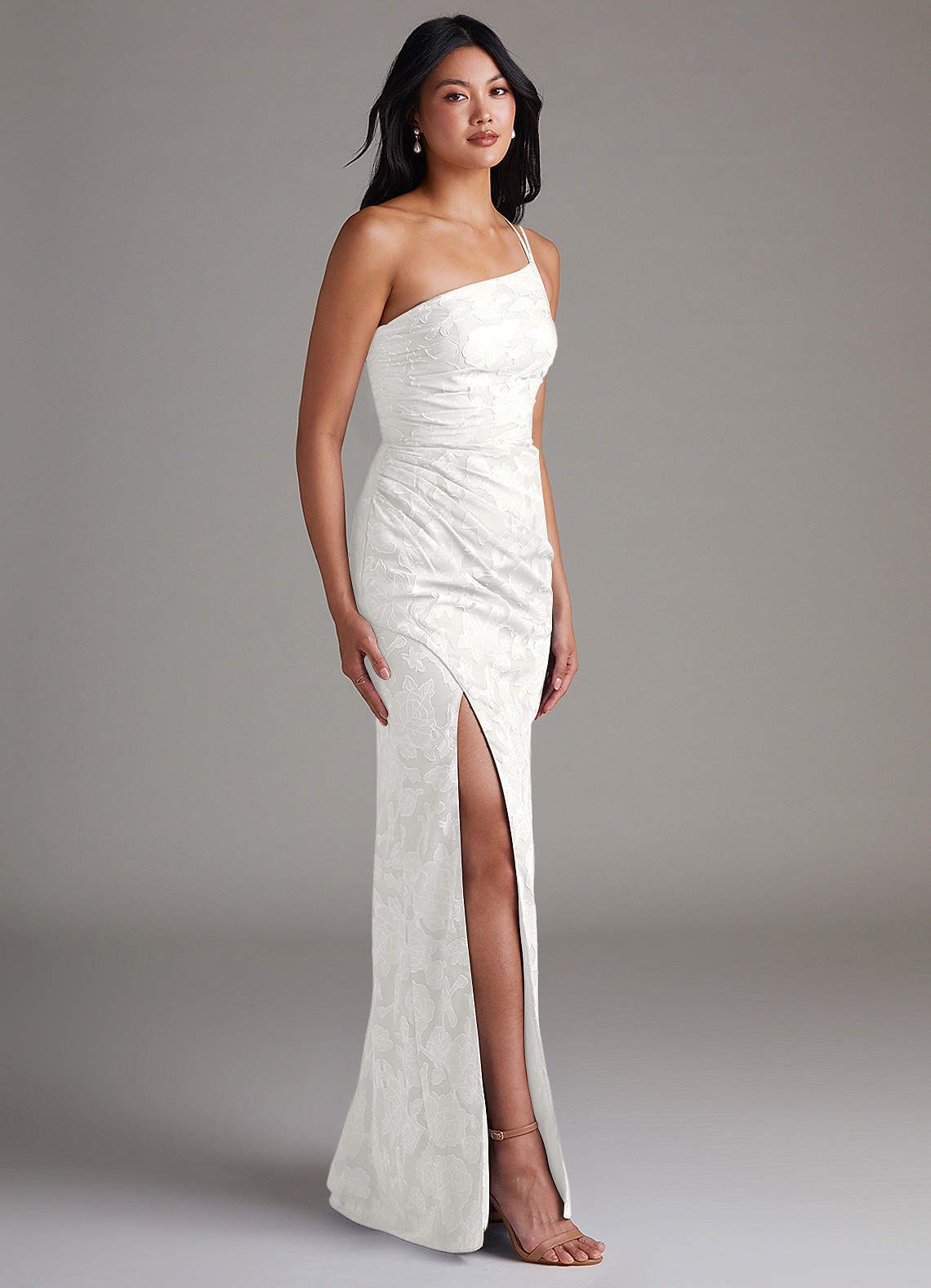 Eren Sheath One-Shoulder Floral Burnout Bridesmaid Dress in white