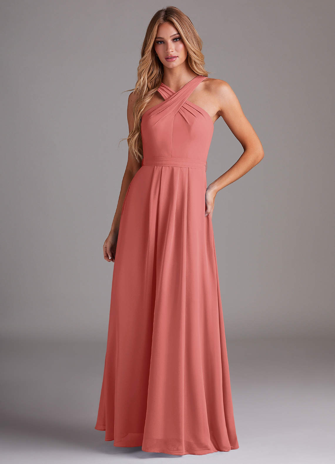 Dixie A-Line Halter Chiffon Bridesmaid Dress in Antique Rose