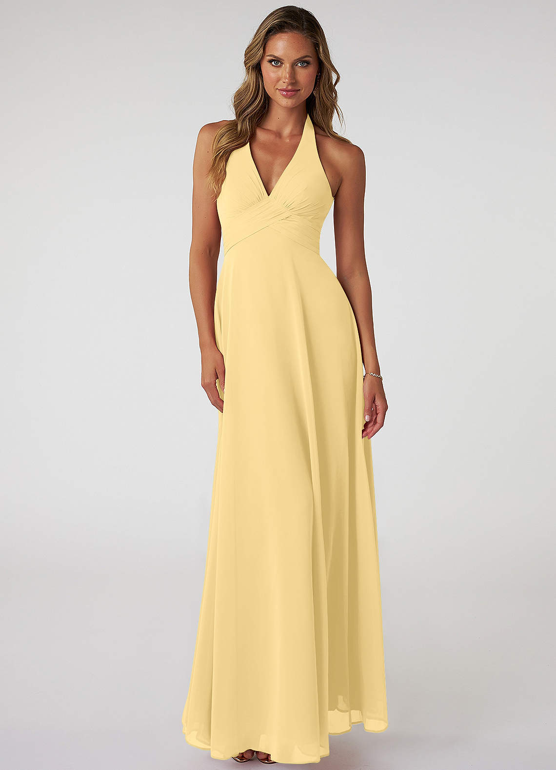 Tessie A-Line V-Neck Chiffon Bridesmaid Dress in Butter