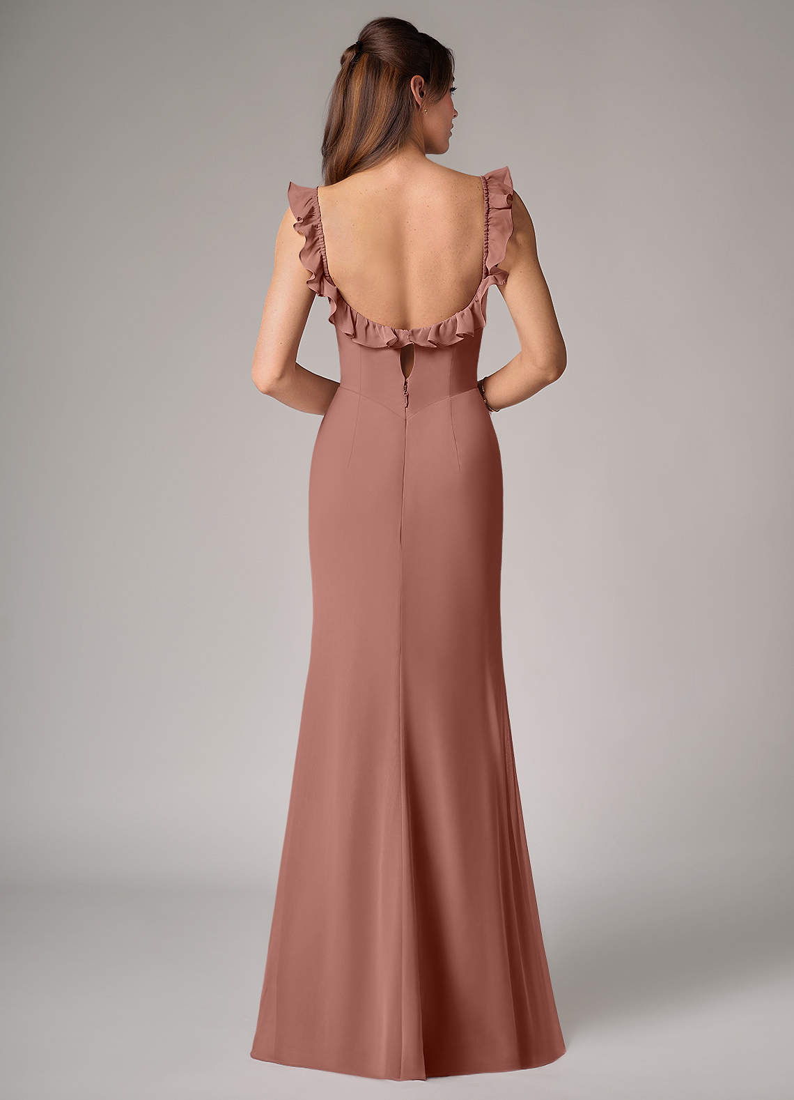 Callie Mermaid Scoop-Neck Chiffon Bridesmaid Dress in Cedar Rose