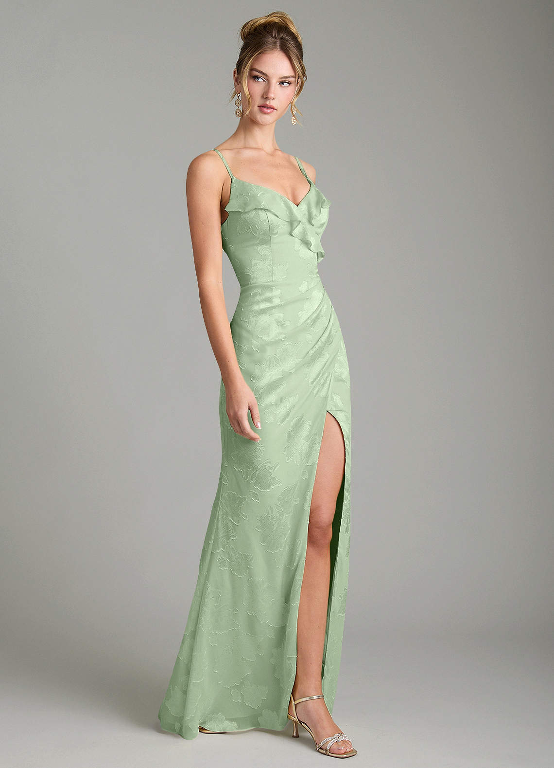 Larsa Mermaid V-Neck Jacquard Bridesmaid Dress in Dusty Sage