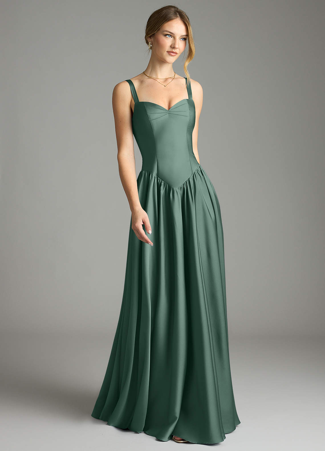 Evadina A-Line Sweetheart Stretch Satin Bridesmaid Dress in Eucalyptus