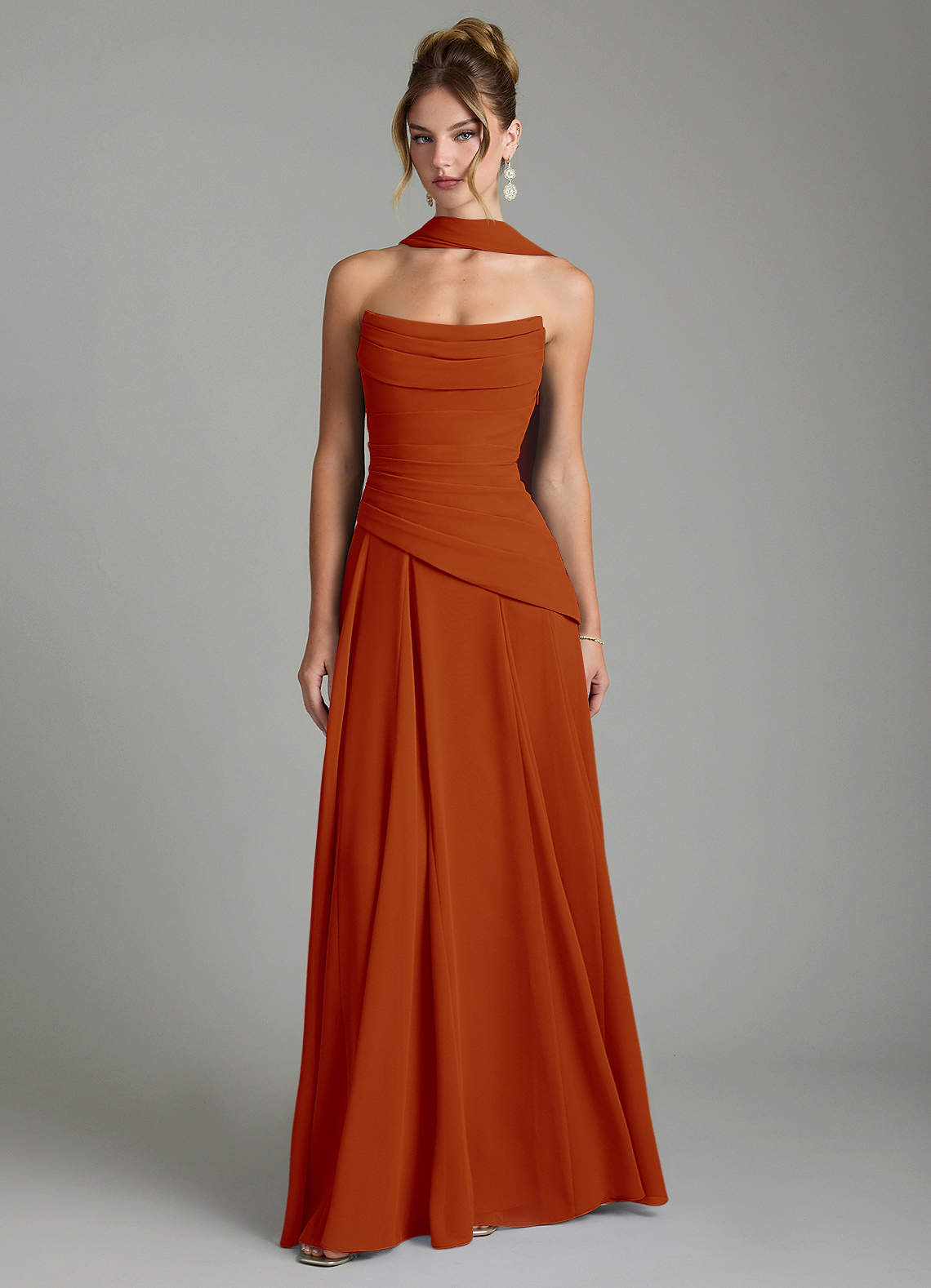 Gabriela A-Line Cowl-Neck Chiffon Bridesmaid Dress in Paprika