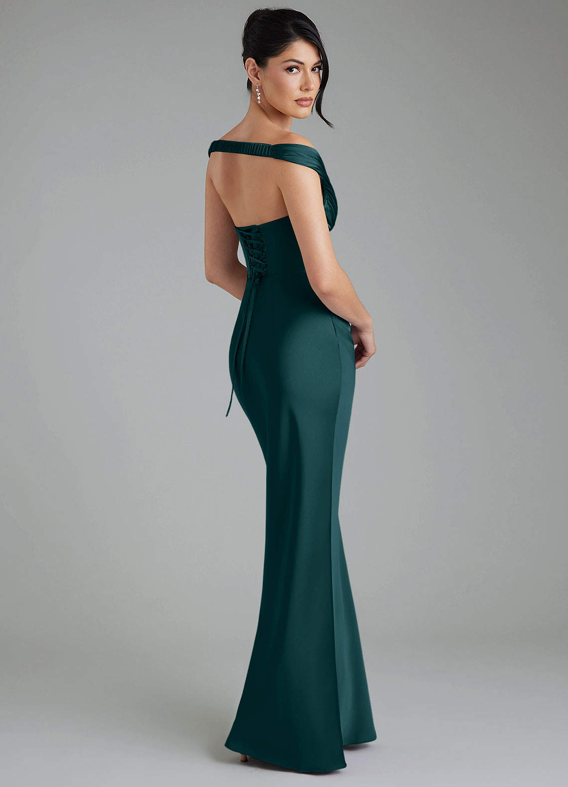 Stella Sheath V-Neck Stretch Satin Bridesmaid Dress in Pine