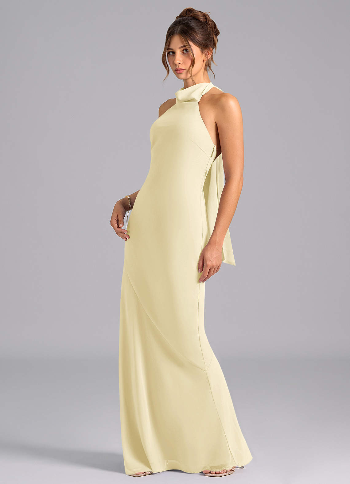 Velli Mermaid Halter Chiffon Bridesmaid Dress in Lemon Sorbet
