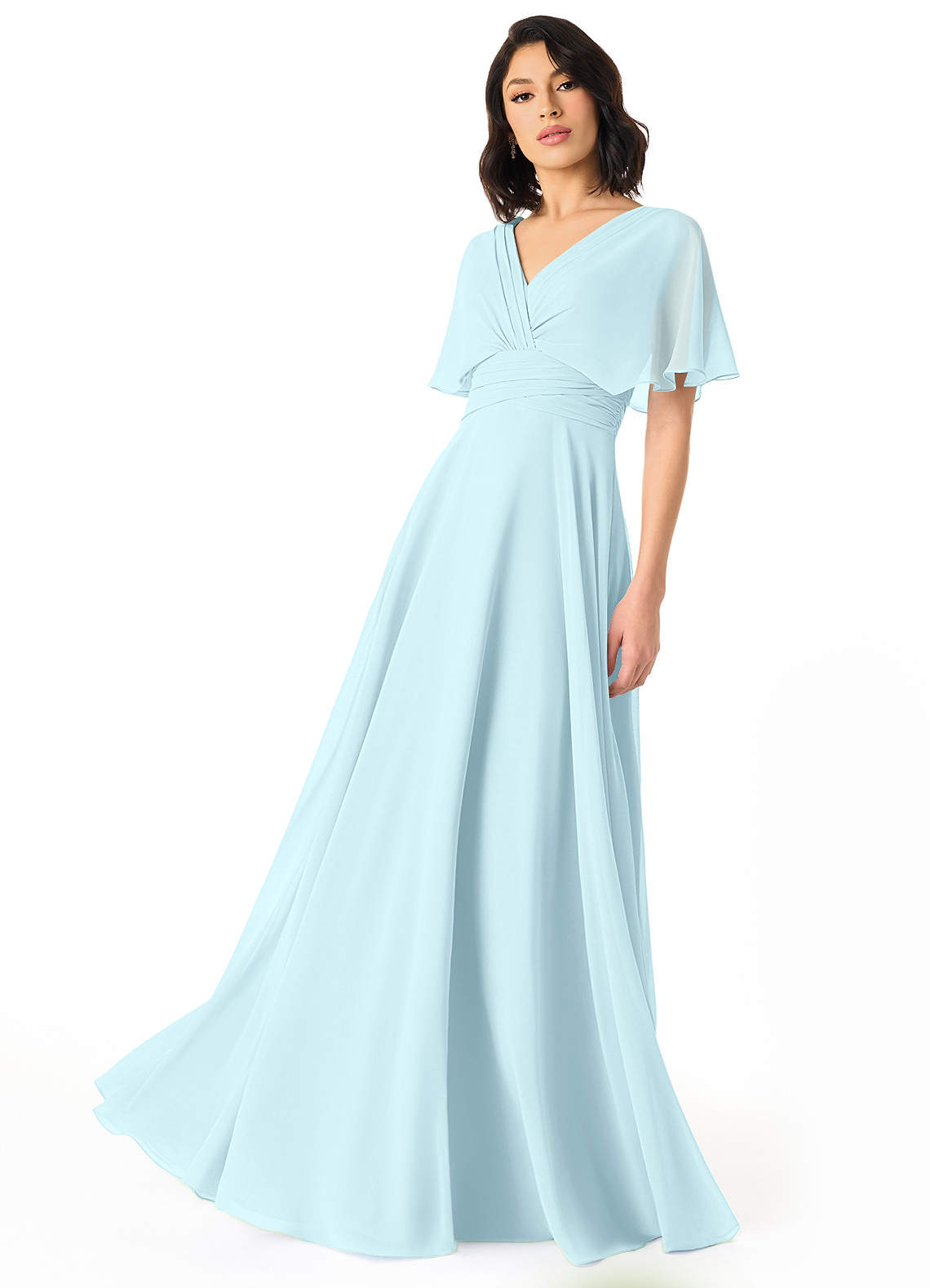 Pamela A-Line V-Neck Chiffon Bridesmaid Dress in Cloud Blue
