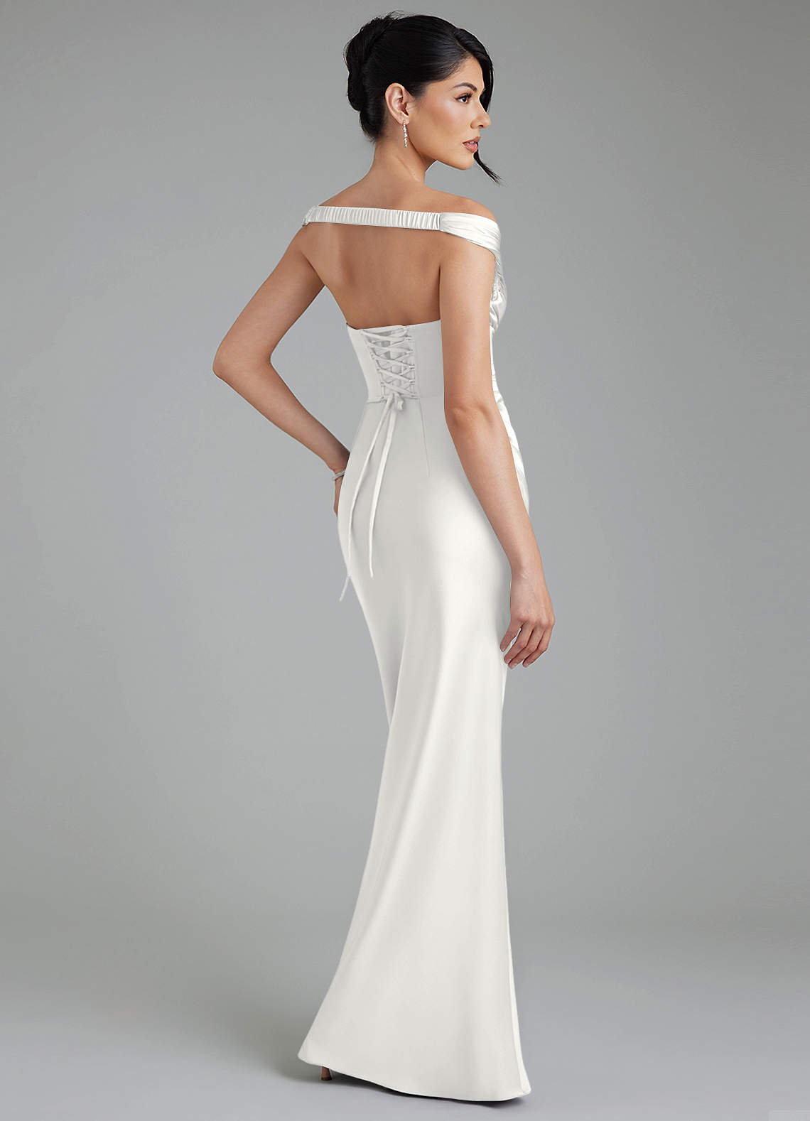 Stella Sheath V-Neck Stretch Satin Bridesmaid Dress in white