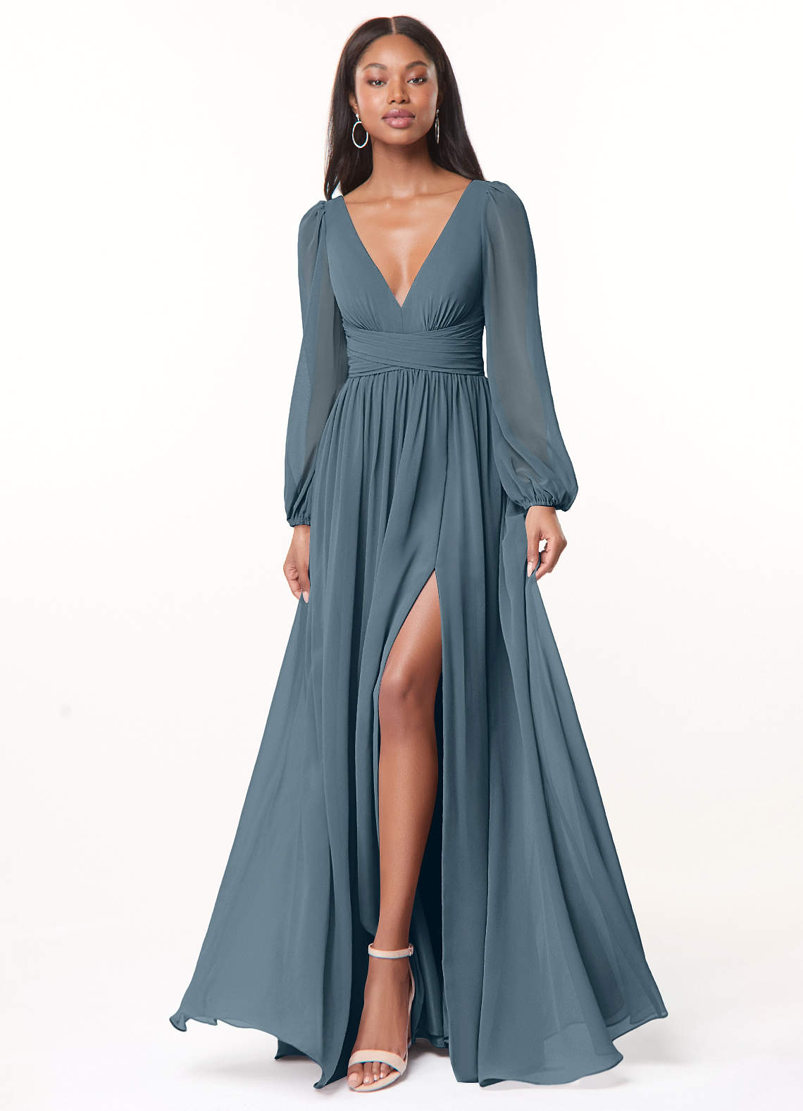 Norah A-Line V-Neck Chiffon Bridesmaid Dress in Twilight