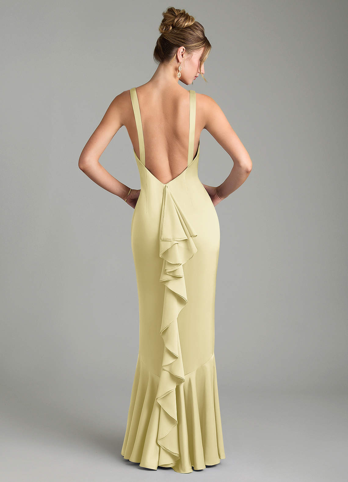 Tamera Mermaid Boat-Neck Stretch Satin and Chiffon Bridesmaid Dress in Lemon Sorbet