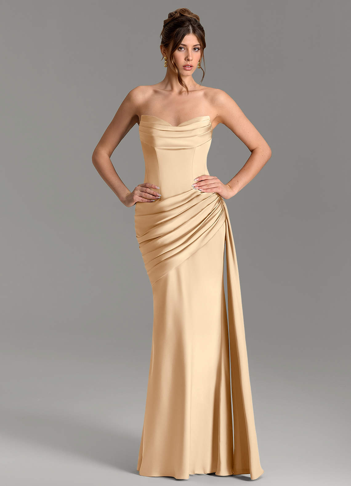 Zorah Mermaid Sweetheart Stretch Satin Bridesmaid Dress in Champagne
