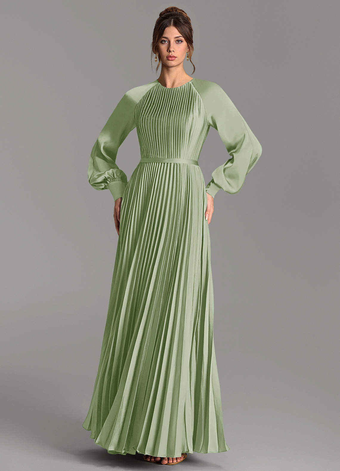Grayson A-Line Scoop-Neck Stretch Satin Bridesmaid Dress in Dusty Sage