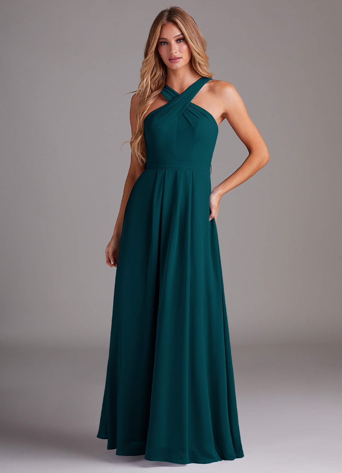 Dixie A-Line Halter Chiffon Bridesmaid Dress in Pine