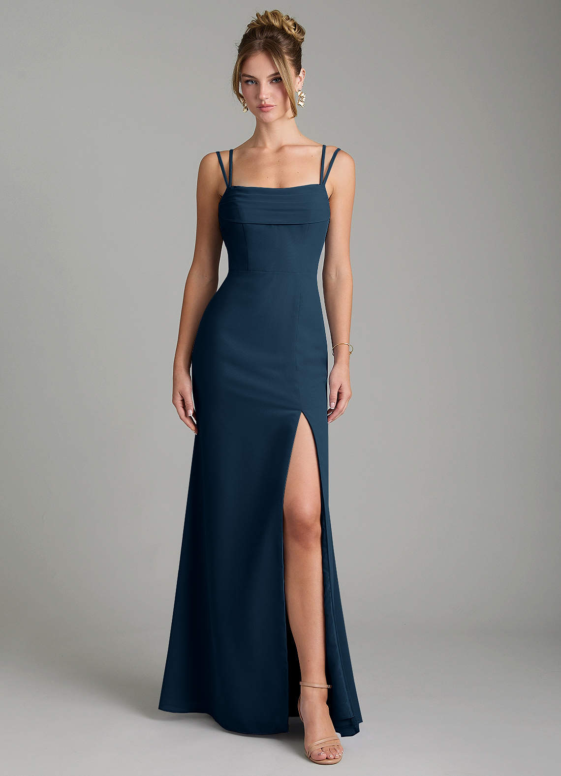 Egypt Sheath Sweetheart Chiffon Bridesmaid Dress in Dark Navy