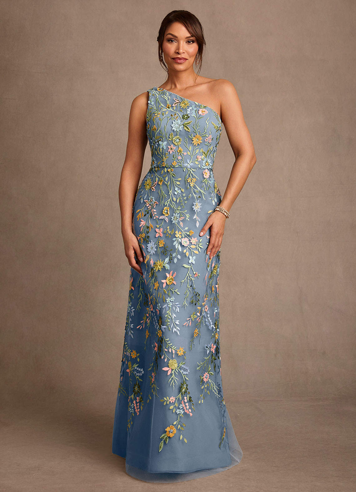 Bertie A-Line One-Shoulder Lace Mother of the Bride Dress in Twilight