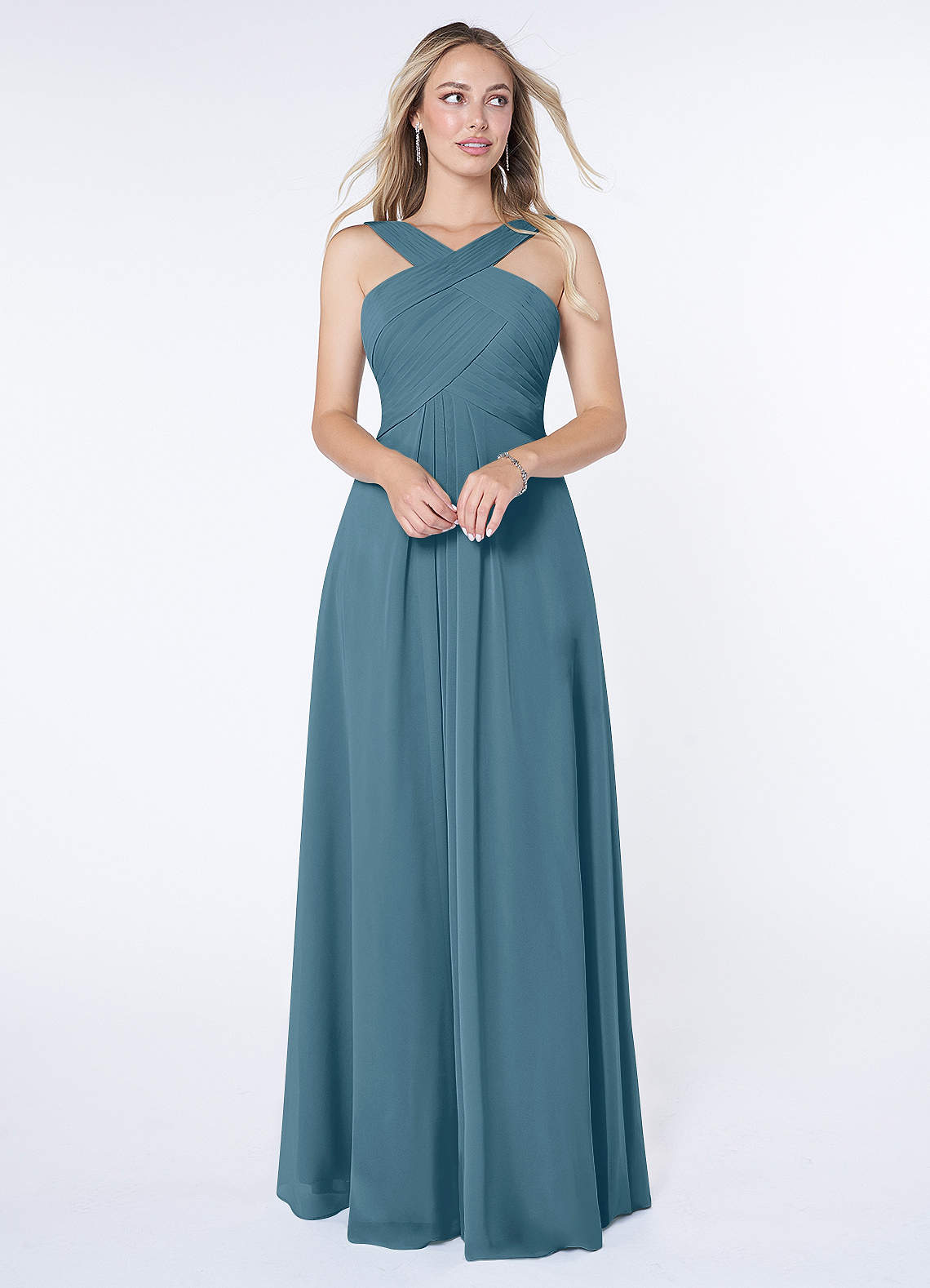 Kaleigh A-Line Halter Chiffon Bridesmaid Dress in Bermuda