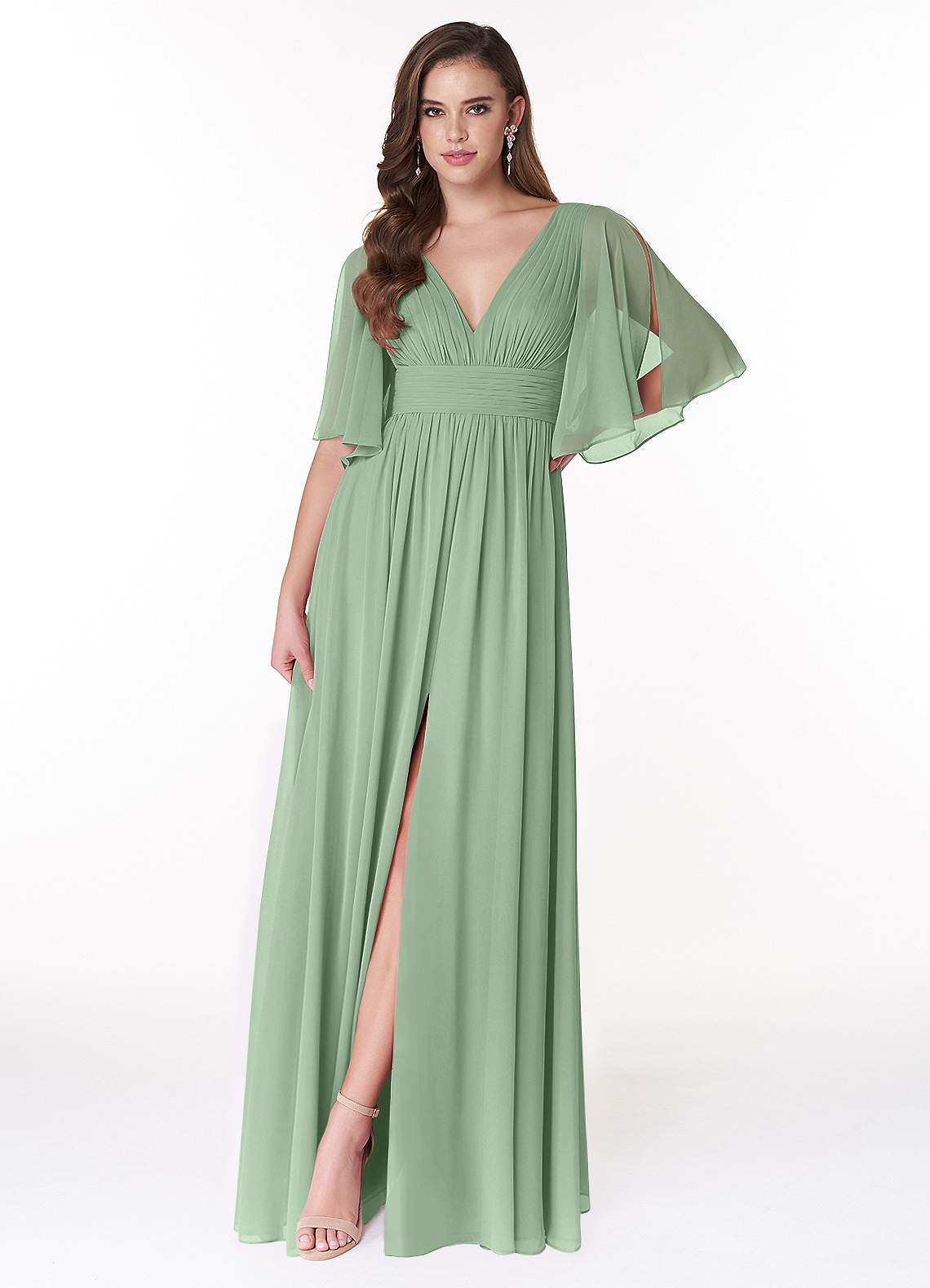 Temeka A-Line V-Neck Chiffon Bridesmaid Dress in Matcha