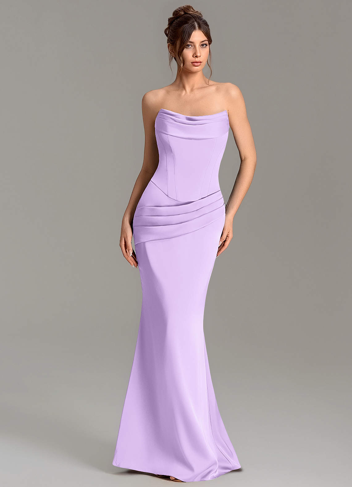 Adrienne Mermaid Cowl-Neck Stretch Satin Bridesmaid Dress in Lilac