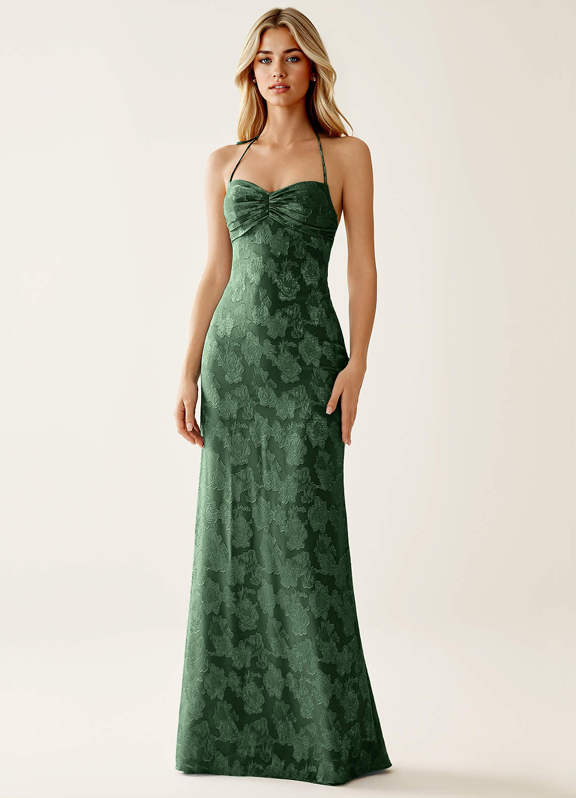 Angena Sheath Halter Floral Burnout Evening Dress in Eucalyptus