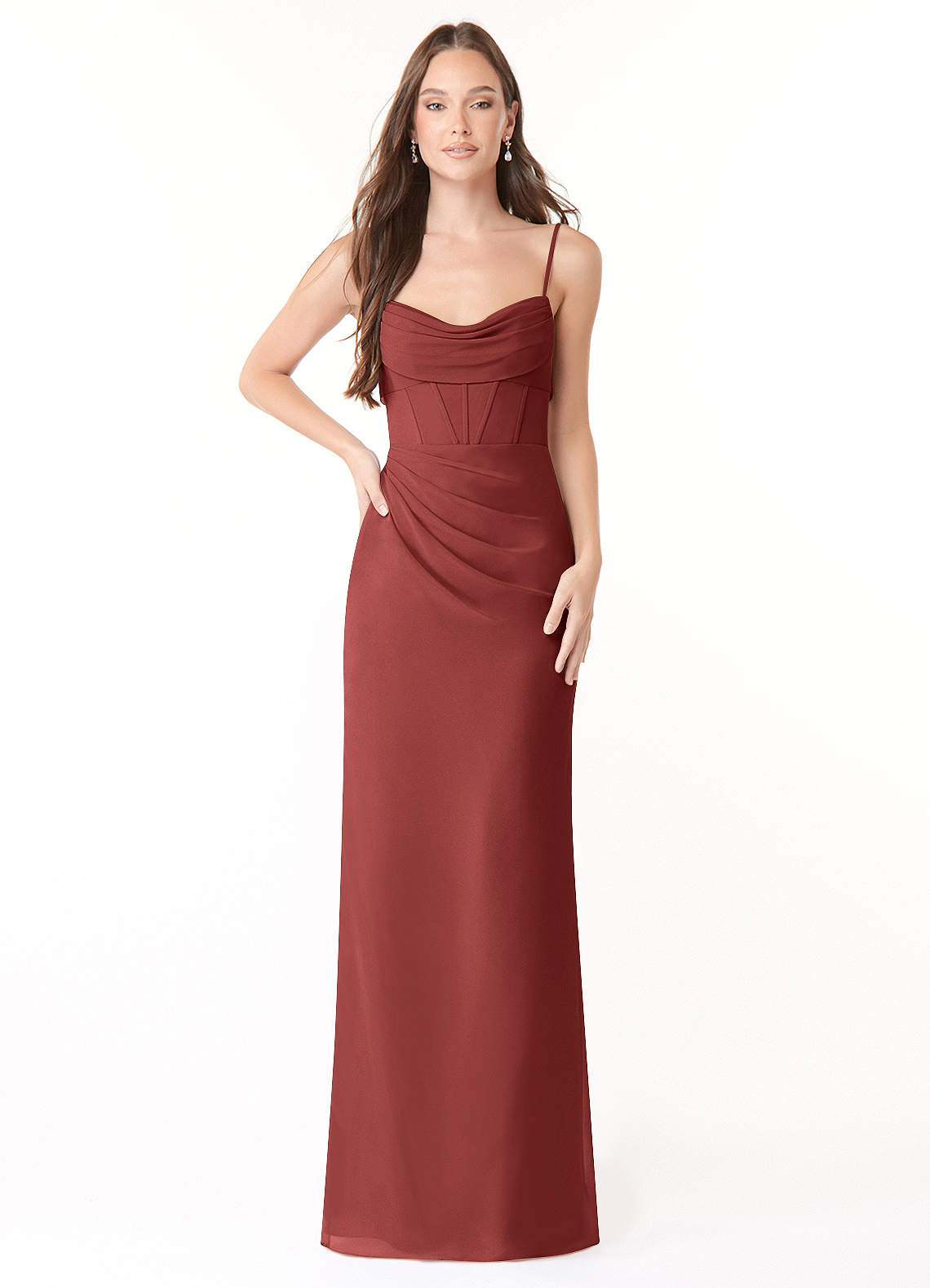 Mai Sheath Cowl-Neck Chiffon Bridesmaid Dress in Terracotta