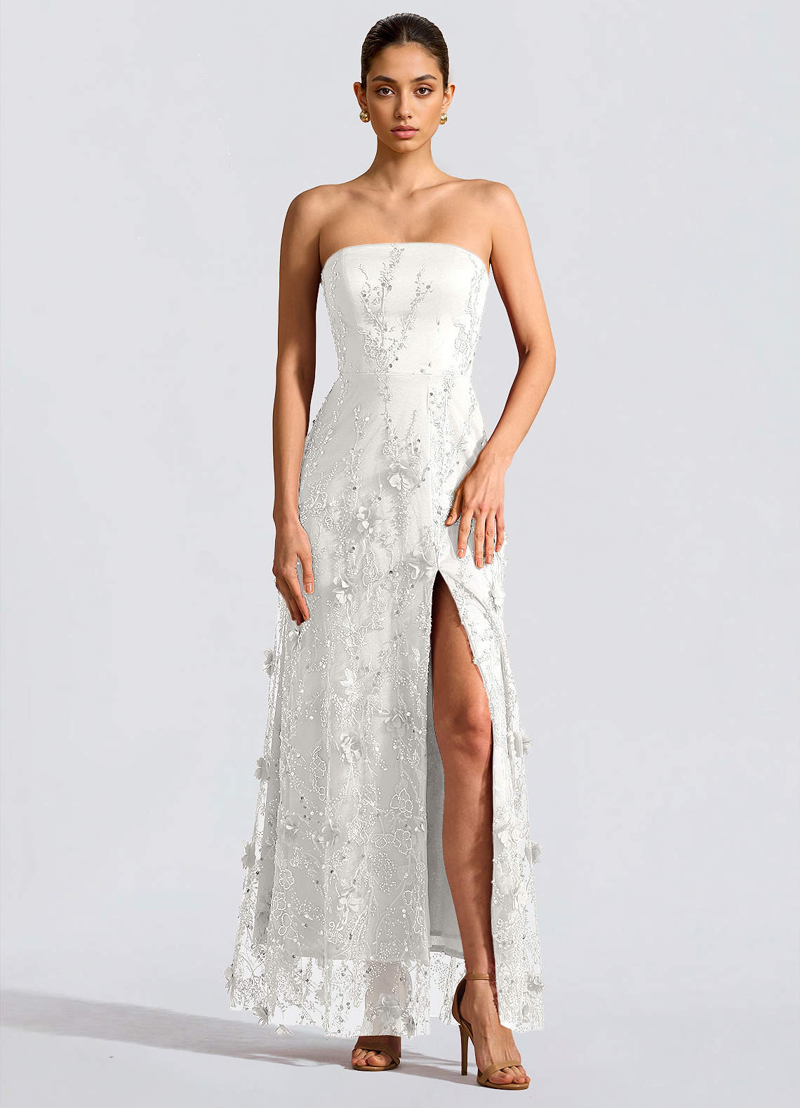 Fairuza A-Line Straight-Neck Tulle Wedding Guest Dress in White