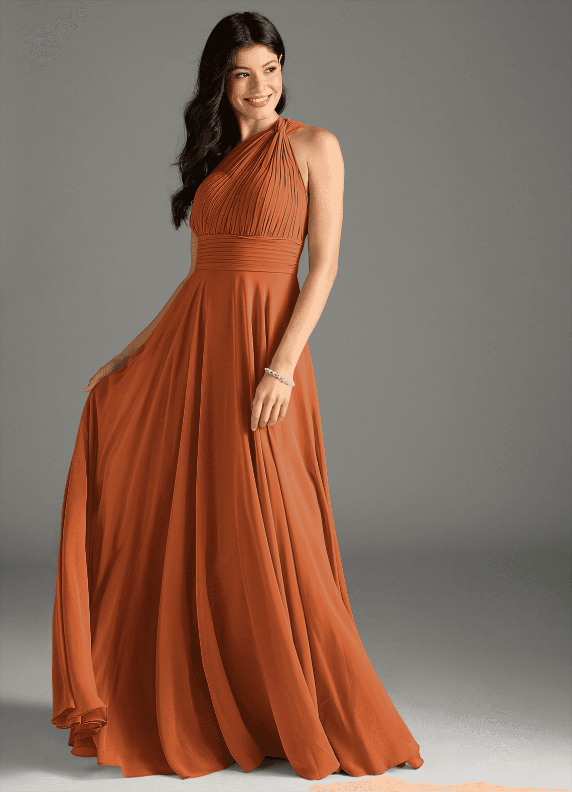Charlize A-Line One-Shoulder Chiffon Bridesmaid Dress in Cinnamon