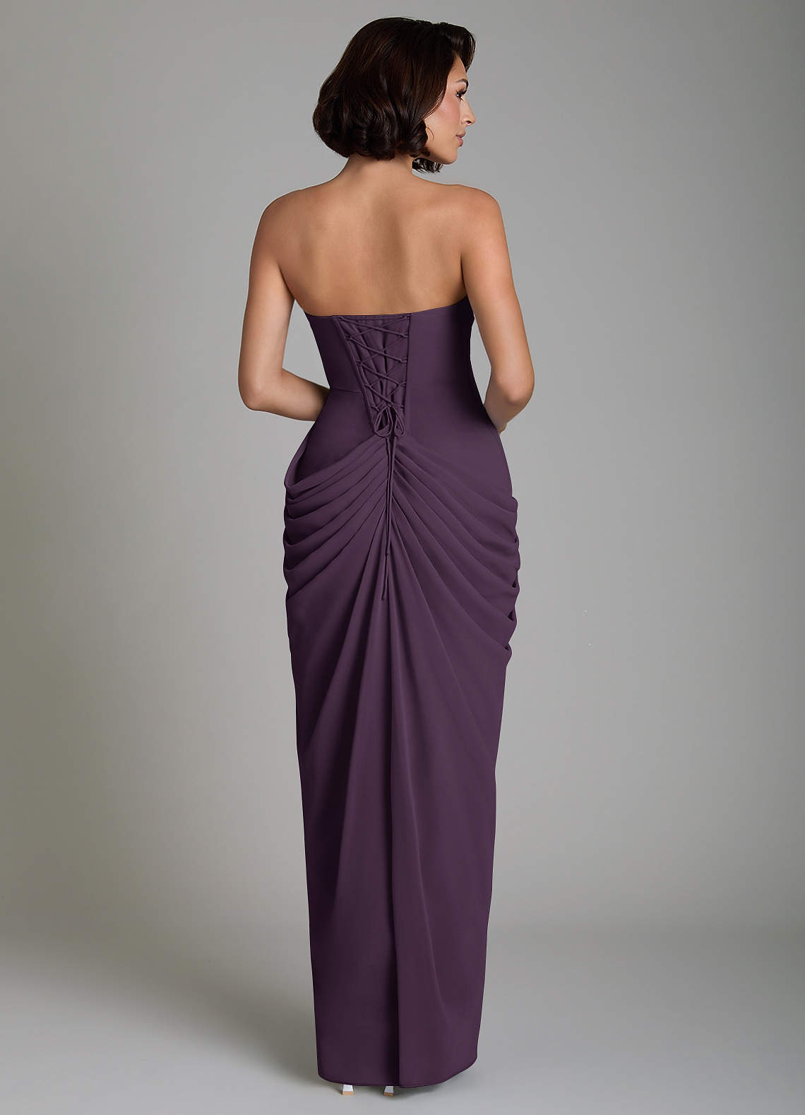 Nyra Sheath Strapless Chiffon Bridesmaid Dress in Plum