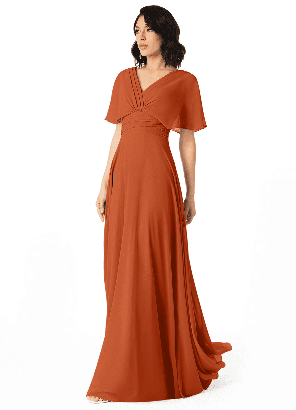 Pamela A-Line V-Neck Chiffon Bridesmaid Dress in Burnt Orange