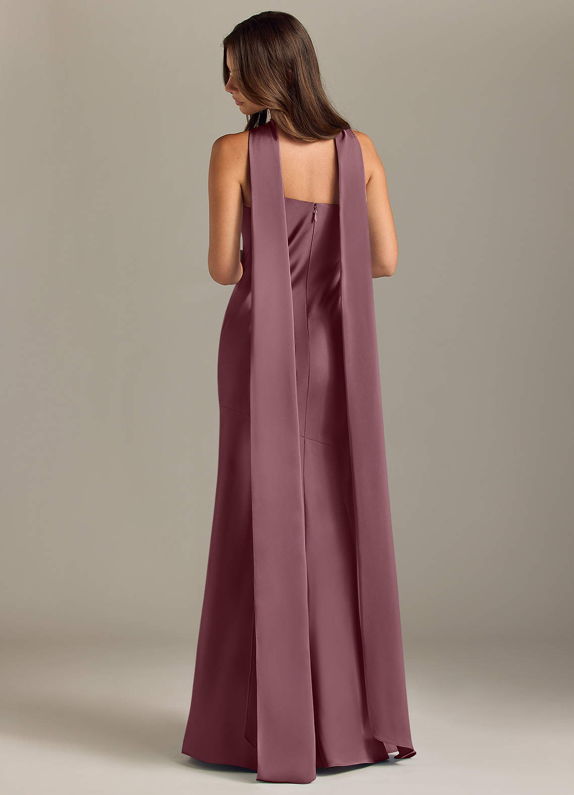 Kinsley Mermaid Halter Stretch Satin Bridesmaid Dress in Amethyst