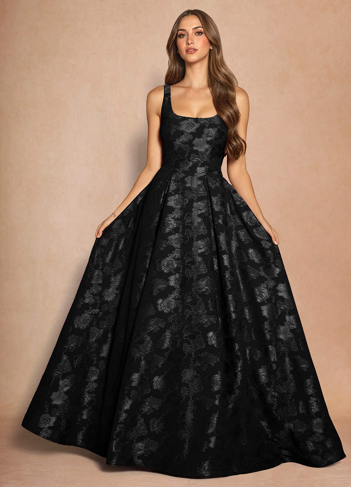 Briac A-Line Scoop-Neck Fil Coupé Evening Dress in Lemon Sorbet
