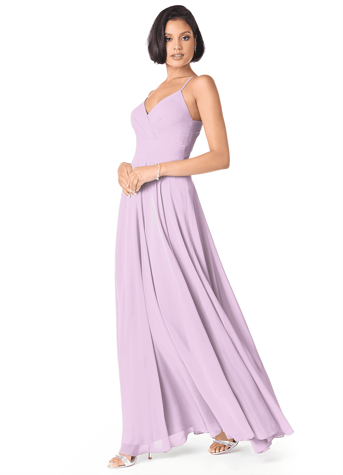 Avelina A-Line V-Neck Chiffon Bridesmaid Dress in Frosted Lilac
