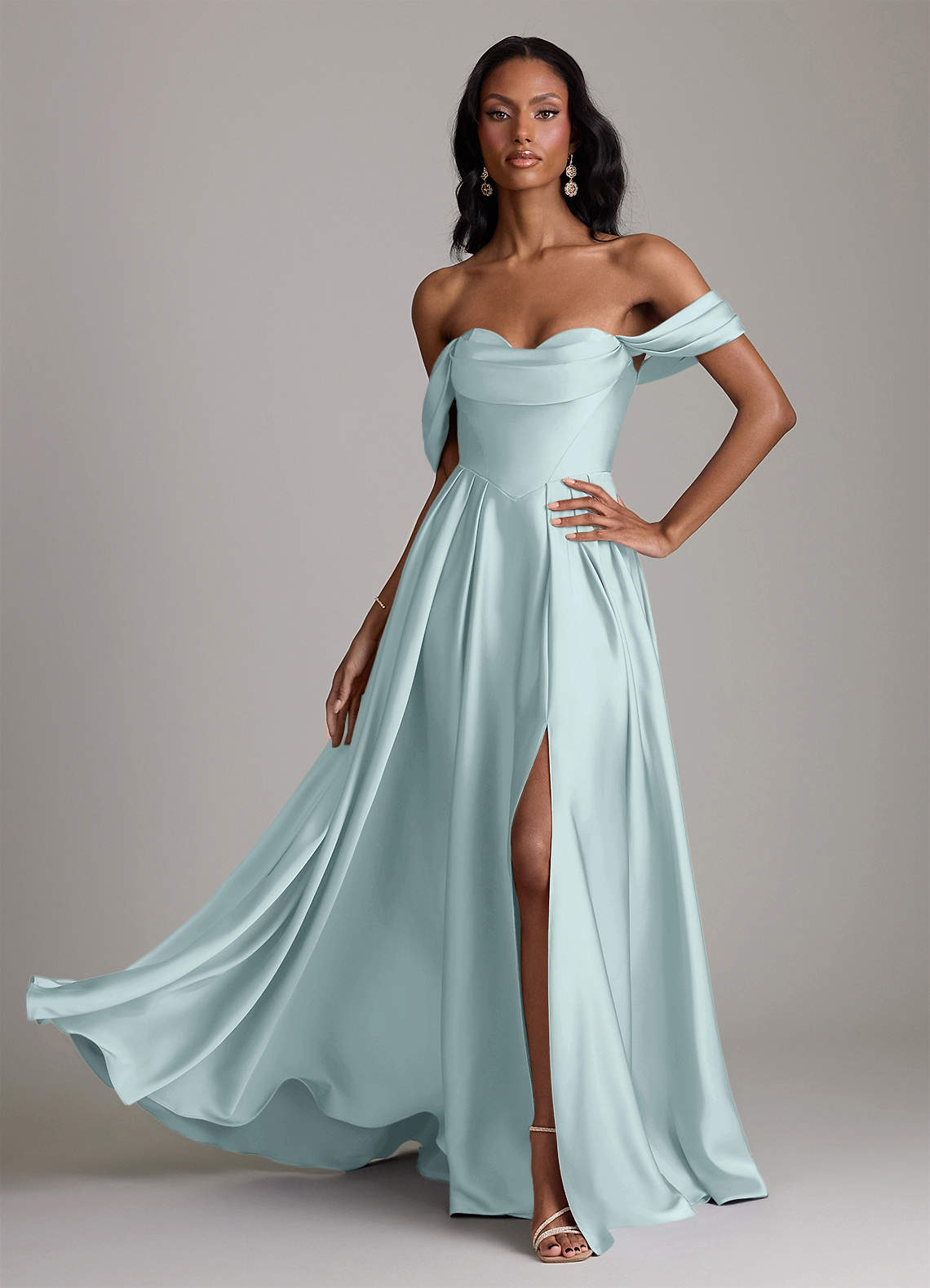 Loisa A-Line Off-the-Shoulder Stretch Satin Bridesmaid Dress