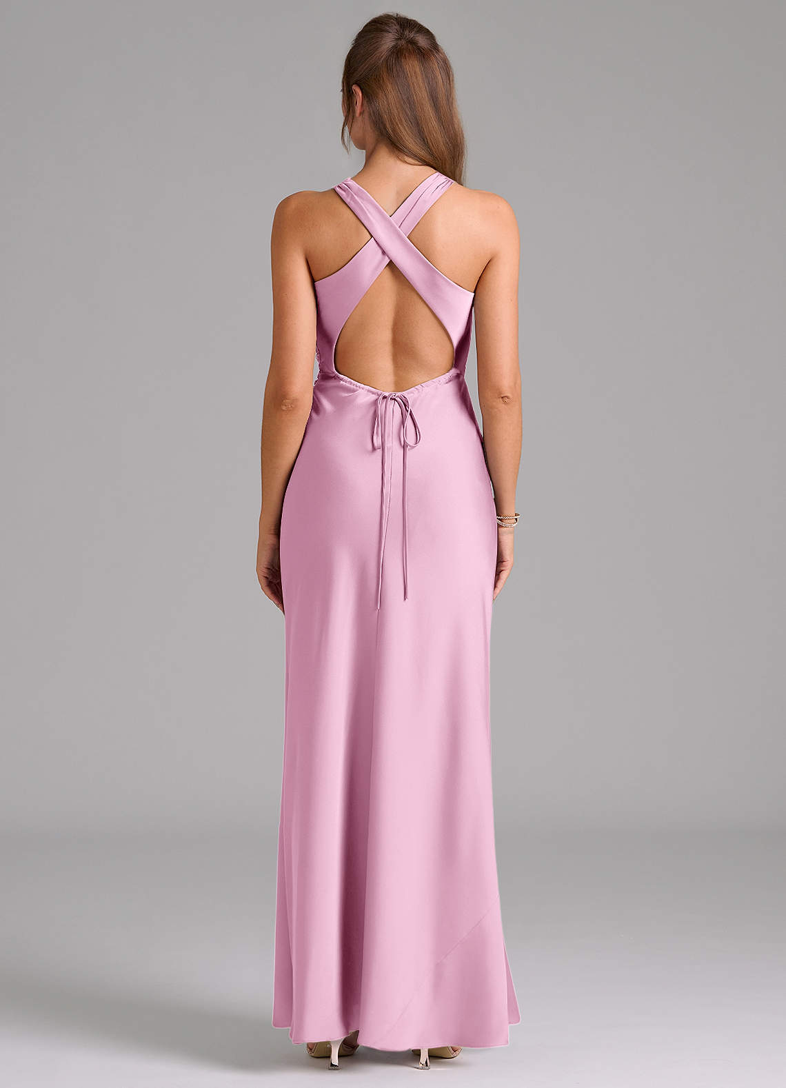Evadne Sheath Scoop-Neck Stretch Satin Bridesmaid Dress in candy pink
