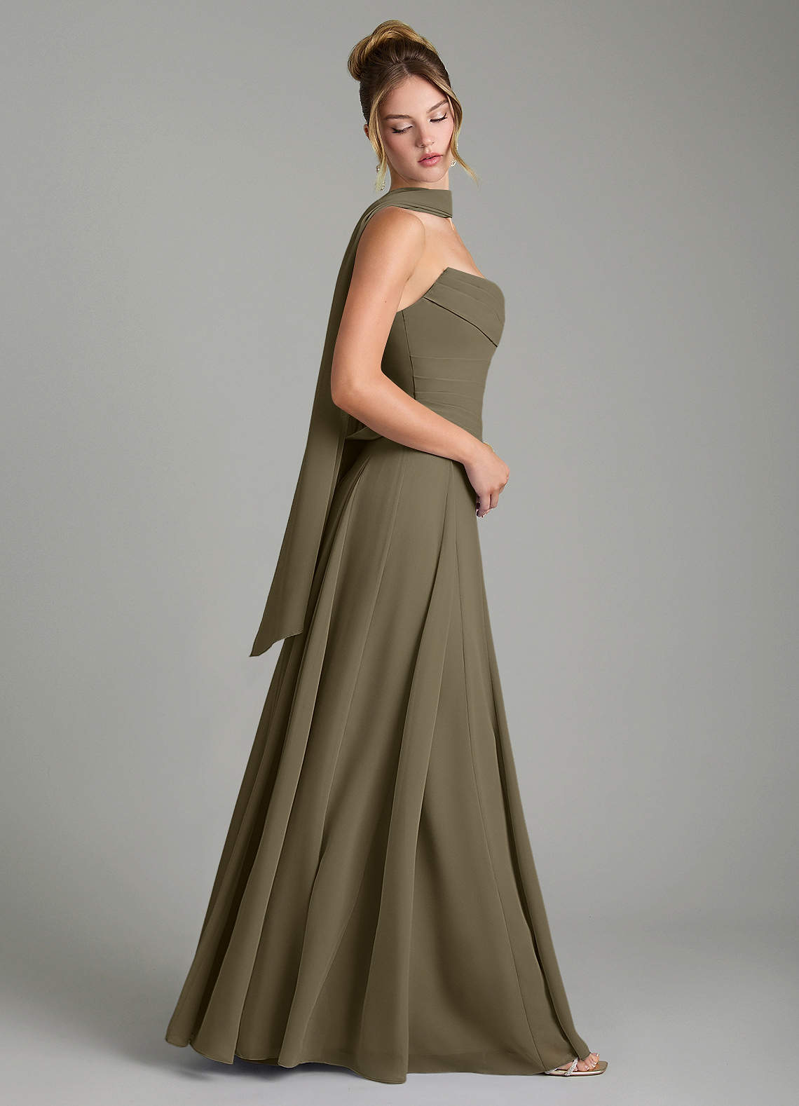 Gabriela A-Line Cowl-Neck Chiffon Bridesmaid Dress in Willow Green