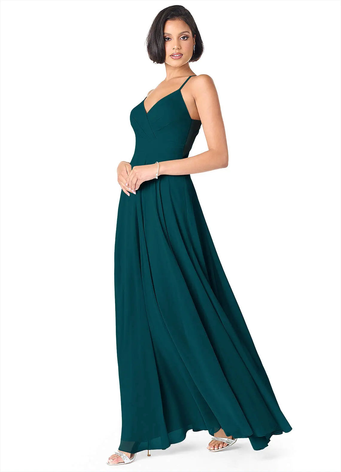 Avelina A-Line V-Neck Chiffon Bridesmaid Dress in Pine